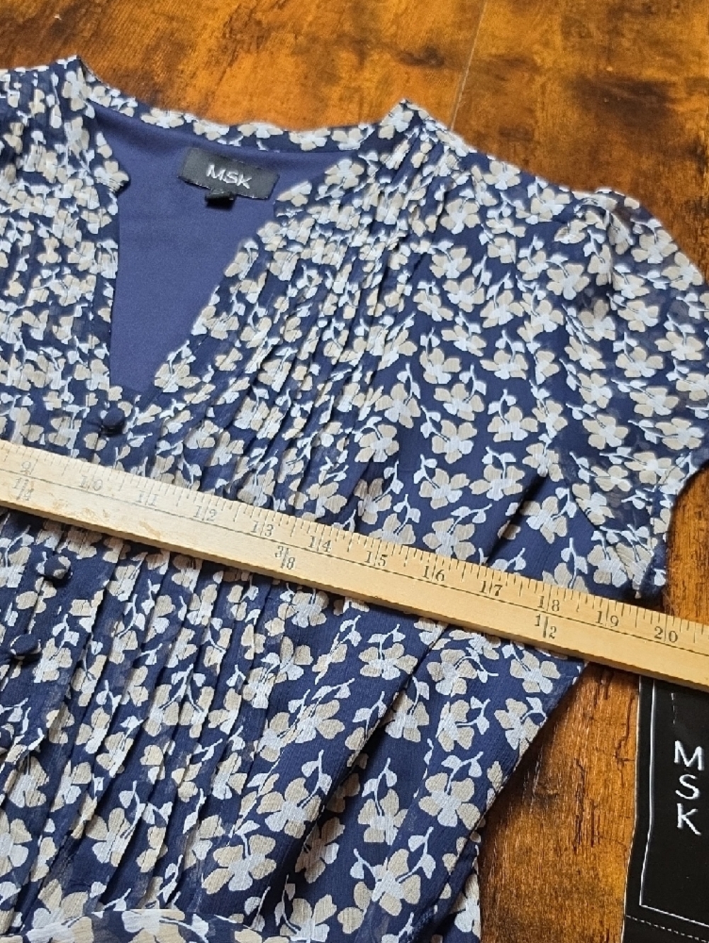 MSK | NWT Plus Size Navy Blue Ditsy Floral V-Neck Tie-Waist A-Line Dress | 16 - Picture 7 of 12